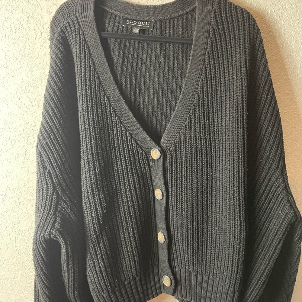 Eloquii Ribbed Knit Balloon Sleeve Cardigan Sz 26/28